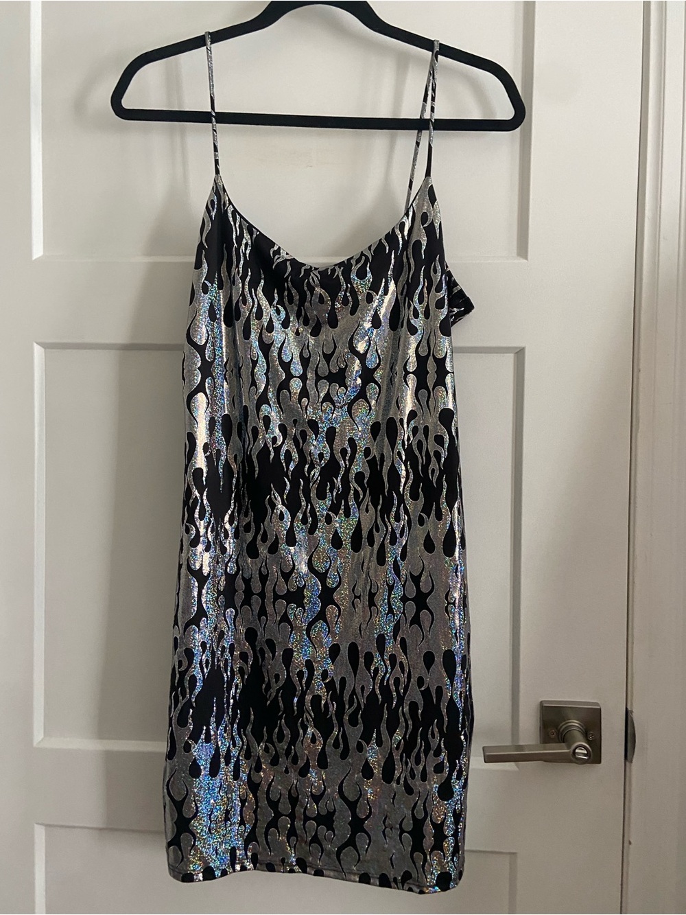 Holographic Flame Slip Mini Dress